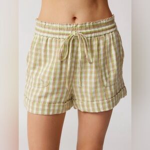 Urban Outfitters Mya Linen Pull-On Short in Tan / Green size S